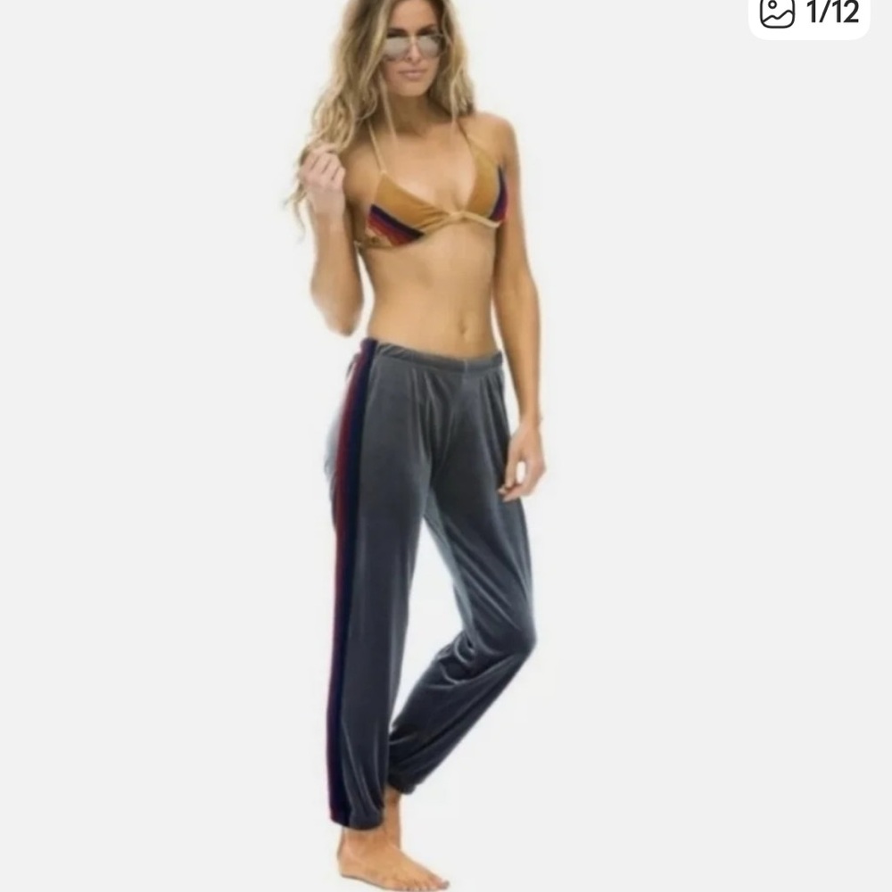 Aviator nation d all Gray Velvet or velour  Pants with Stripe